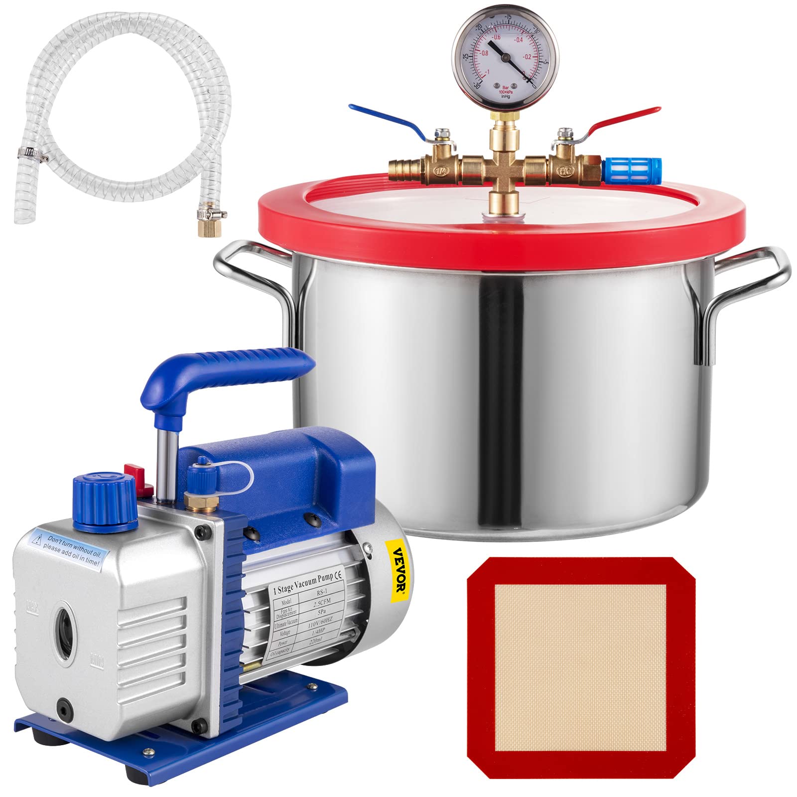 Bestauto 1.5 Gallon Vacuum Degassing Chamber Kit Stainless Steel Degassing Chamber 5.7L Vacuum Chamber Kit with 2.5 CFM Vacuum P
